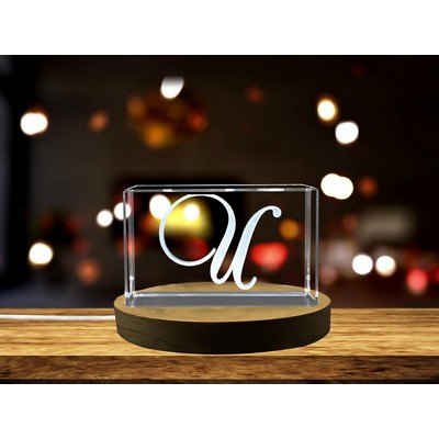 Personalized 3D Letter U Crystal Trophy w/LED Base Light