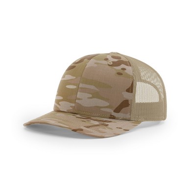 Richardson 112PT Printed Tactical Trucker Hat with No Crown Button with Patch of Choice