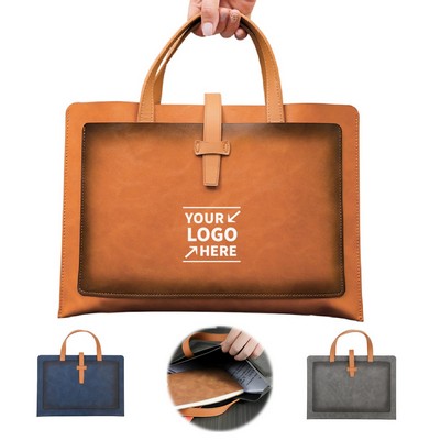 PU Leather A4 Document Bag Waterproof Business File Tote