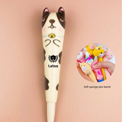 Cartoon Cat Stress Reliever Pen 2" 1 Squeeze Toy Pen PU Foam Gel Ink Pen
