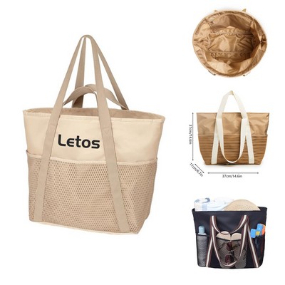 Outdoor Zipper Beach Bag Multi-Pocket Sandproof Beach Tote Bag