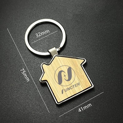 Bamboo Surface House Shape Keychain