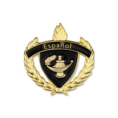 1" Wreath with Lamp of Learning Espanol Lapel Pin