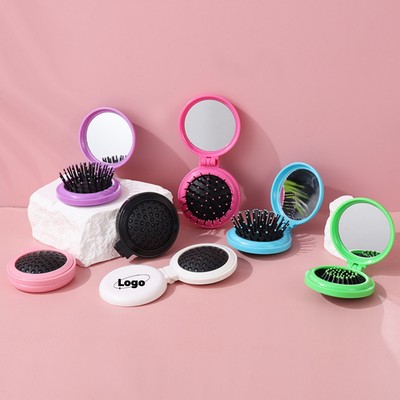 Portable Foldable Travel Pocket Hair Brush w/ Mirror