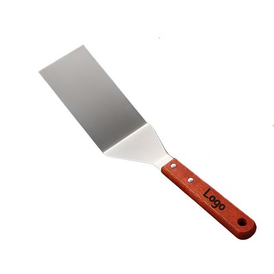 Professional Stainless Steel Griddle Spatula & Chopper with Triple-Edge Blade and Wooden Handle