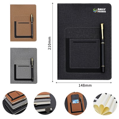 A5 PU Leather Business Notebook with Card Holder Pen Slot Phone Pocket