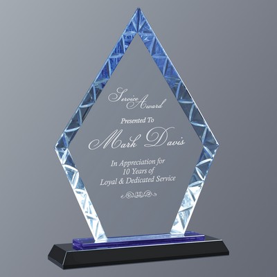 Blue Diamond Accent Glass on Black Crystal Base, Medium (6-1/2"x 9"H)