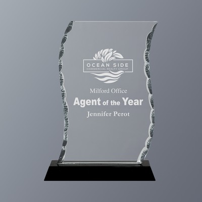 Clear Scroll Facet Glass on Black Crystal Base, Small (5"x 7-1/2"H)