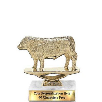Trophy 7", 2X3 White Marble Base, Hereford Steer