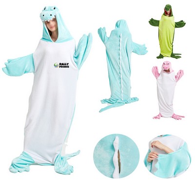 Adult Cartoon Design Long Sleeved Flannel Romper Warm Onesie Pajama