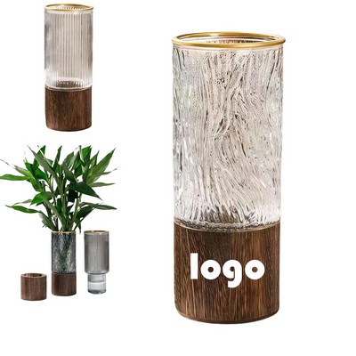 Artistic Glass Vase Flower Vase With Wooden Base