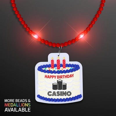 Steady LED Red Beads with Cake Medallion, No-Flash Necklace - PRINTED