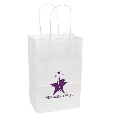 One Color 1-Sided White Paper Handled Shopper Bag (5.5" x 8.375" x 3.25")