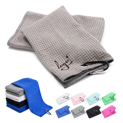 Microfiber Waffle Golf Towel with Carabiner Clip