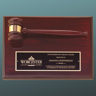 Rosewood Piano Finish Gavel Plaque with Matching Gavel and Black Brass Plate , 9"x12"