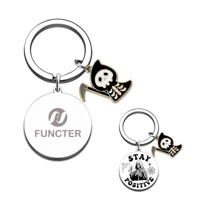 Halloween Skull Keychain With Ghost Icon