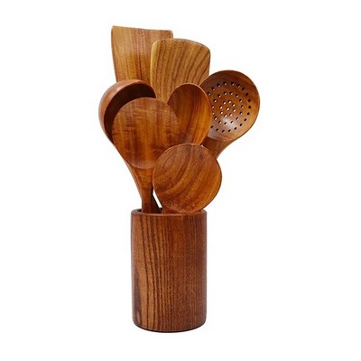 8 Pcs Eco-Friendly Natural Teak Wooden Spoon Spatula Set