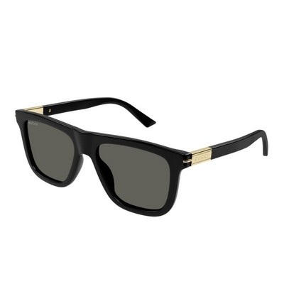 Men's Shiny Black Rectangular Sunglasses