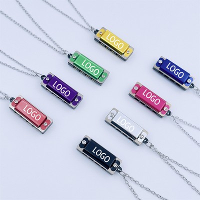 Colorful 4 Hole 8 Tone Metal Mini Harmonica Necklace