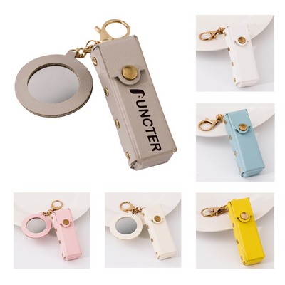 Small Lipstick Bag Keychain With Round Shape Mirror