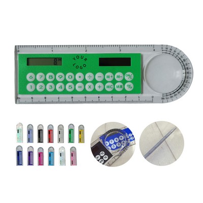 Plastic Solar Calculator Ruler With Protractor And Magnifier 5.2"