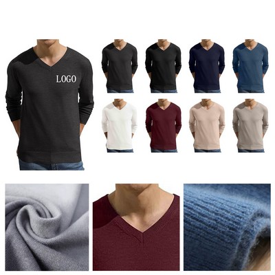 Mens V Neck Knitted Sweater