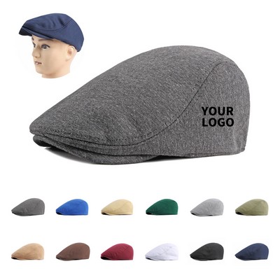 Polyester Cotton Newsboy Flat Cap With Elastic Fit 10.24" Length X 4.33" Width