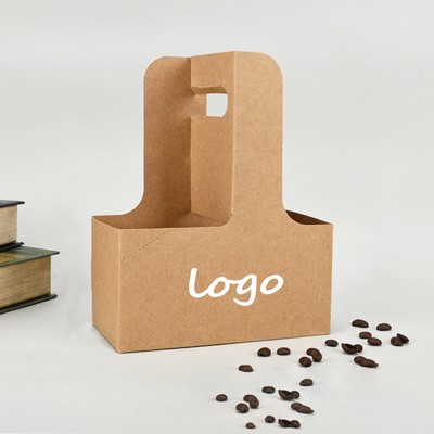 Customized 2 Cups Kraft Drink Carrier With Handle (3.5" X 7.8" X 9.9")