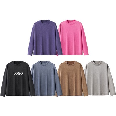 270G Pure Cotton Crew Neck Washed Long-sleeve T-shirt
