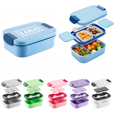 Stackable Bento Lunch Box With Built-in Condiment Containers