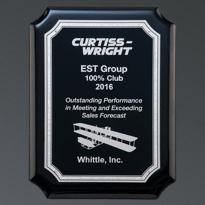 Ebony Piano w/Notched Corners, Black Aluminum Plate with Silver Florentine, Medium (8"x10-1/2")