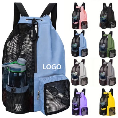 Large-Capacity Swim Gym Sports Bag Mesh Drawstring Backpack