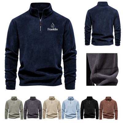 MOQ 20 Men's Autumn Winter Stand Collar Half Zipper Fleece Hoodie