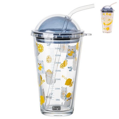 16oz Heat-Resistant Glass Cup w/ Straw
