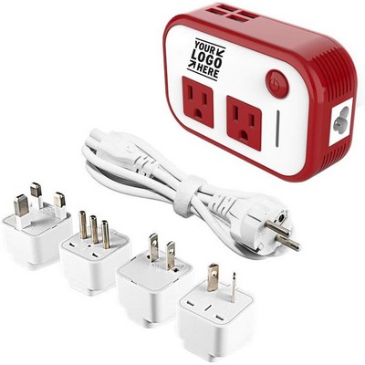 International Step Down 220V to 110V Voltage Converter with 4-Port USB Power Travel Adapter