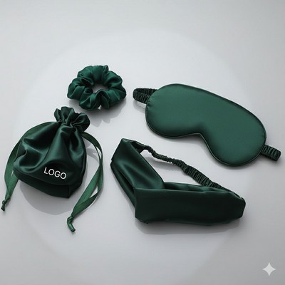 Imitation Silk Sleep Mask 4pcs Set Gift with Scrunchie Headband Storage Bag