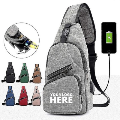 Outdoor Sling Bag w/USB Charging Port