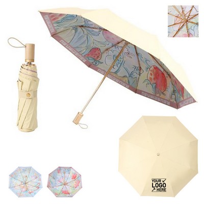 21" Three-Fold Printed Folding Umbrella
