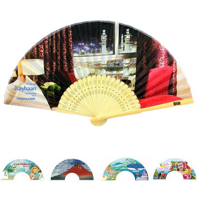 Bamboo Polyester Double-Sided Fabric Foldable Handheld Fan