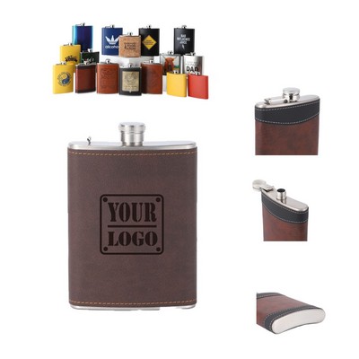 6OZ Leather-Wrapped Stainless Steel Flask