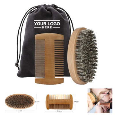 Wooden Beard Brush & Comb Set