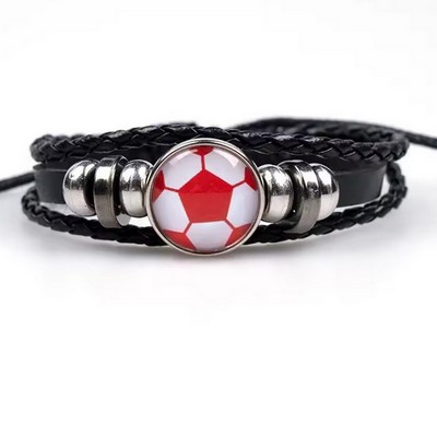 Handmade Leather Bracelet Football Fan Friendship Teamwork Jewelry