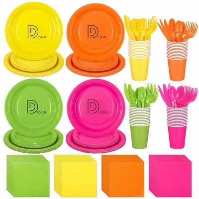 25 Person Solid Color Disposable Paper Tableware Set