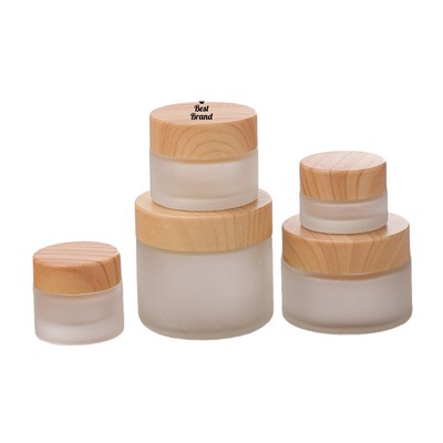 Frosted Glass Cosmetic Jar with Wooden Lid
