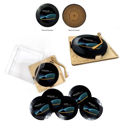 1-Sided Upcycled Record Coasters (Cork Back) - Sets of 6 - Turntable Coaster Holder
