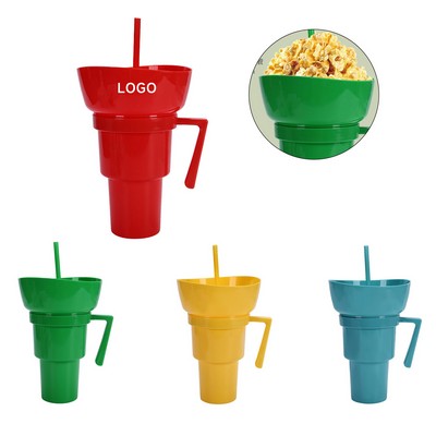 Dual-Compartment Snack and Drink Cup 32oz with Lid and Straw