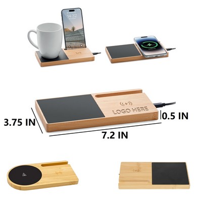 Bamboo Wireless Charger Stand with Mug Warmer