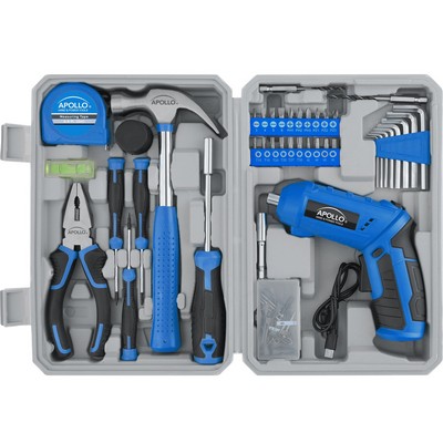 Apollo Tools Compact 81 Piece Tool Set with 3.6 V Li-Ion Rechargeable USB Cordless Screwdriver