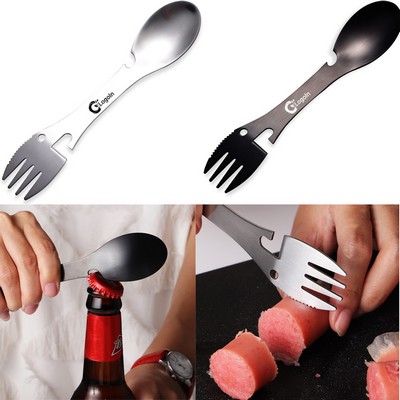 5" 1 Sporks Stainless Steel Spoon Fork Knife Combo with Bottle Can Opener