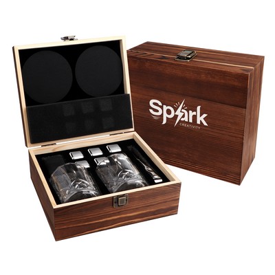 Whiskey Stone Gift Set With 2 Glass Cup&Wood Box